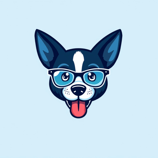 Professional logo design. dog logo with glasses blue