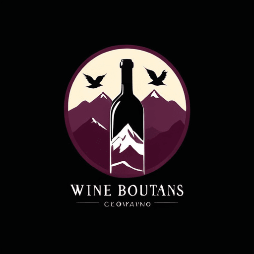 Professional logo design. wine bottle logo, with mountains in the background and birds <lora:sdxlbase20:1>