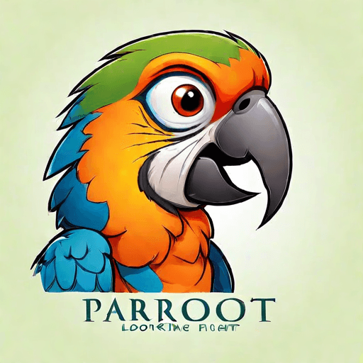 Professional logo design. parrot looking up right, close up , text PaRoot <lora:sdxlbase20:1>