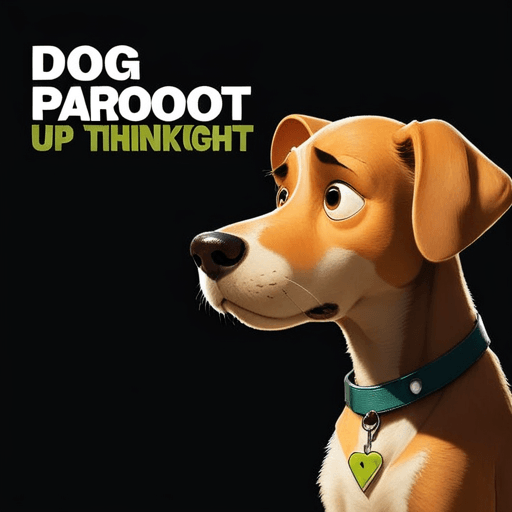 Professional logo design. dog thinking up right, close up , text PaRoot <lora:sdxlbase20:1>