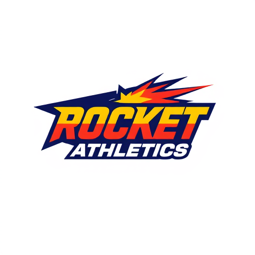 Professional logo design. Dynamic, sporty logo for "Rocket Athletics" with bold, fast-moving shapes