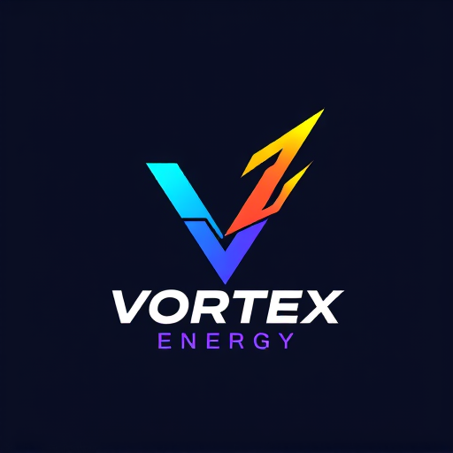 Professional logo design. Design a bold and energetic logo for "Vortex Energy," using sharp lines and vibrant colors.