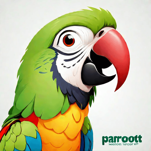 Professional logo design. parrot looking up right, close up , text PaRoot <lora:sdxlbase20:1>