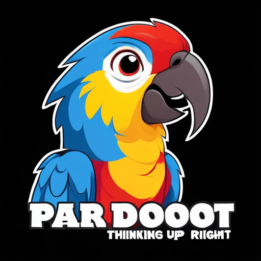Professional logo design. parrot thinking up right, close up , text DoGoot <lora:sdxlbase20:1>