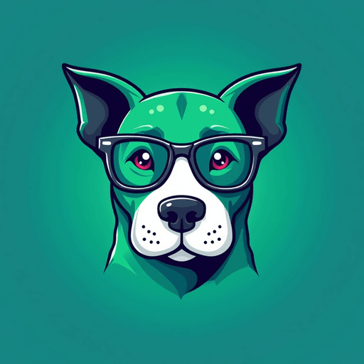 Professional logo design. dog logo with glasses green blue