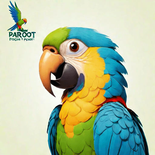 Professional logo design. parrot looking up right, close up , text PaRoot <lora:sdxlbase20:1>