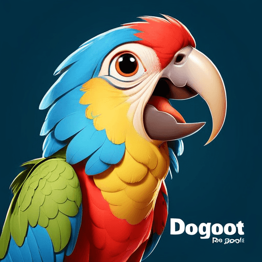 Professional logo design. parrot looking up right, close up , text DoGoot <lora:sdxlbase20:1>