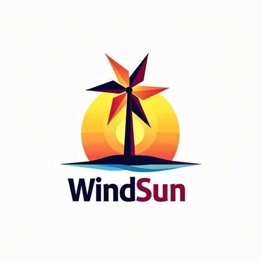 Professional logo design. concept logo of a windmill. colorful sunset theme. with the text 'WindSun'