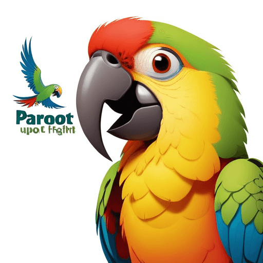 Professional logo design. parrot looking up right, close up , text PaRoot <lora:sdxlbase20:1>