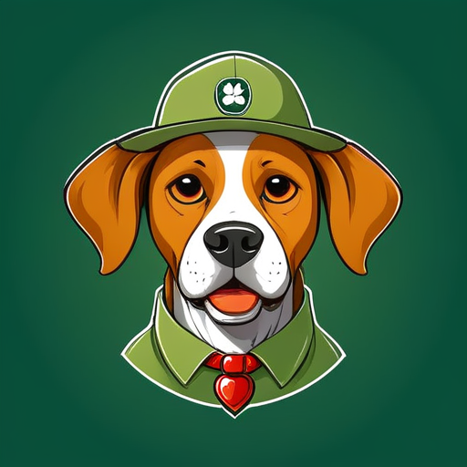 Professional logo design. dog with a hat, wearing a green shirt <lora:sdxlbase20:1>