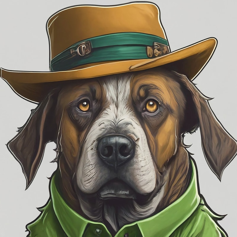 Professional logo design. dog with a hat, wearing a green shirt