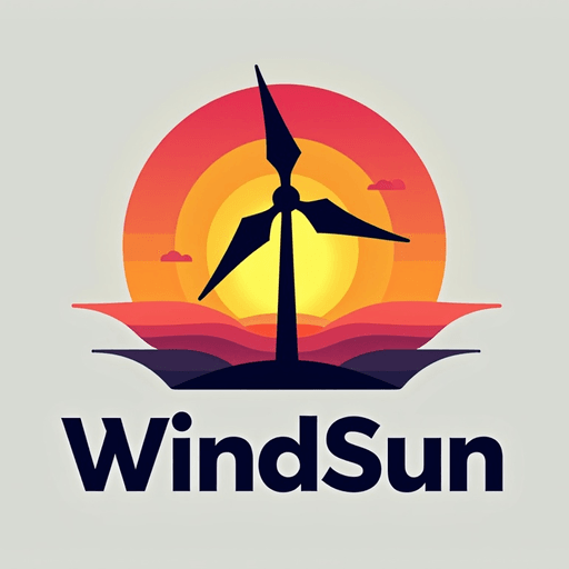 Professional logo design. concept logo of a windmill. colorful sunset theme. with the text 'WindSun'