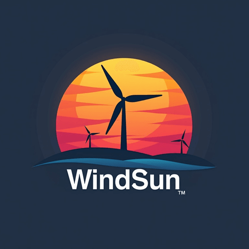 Professional logo design. concept logo of a windmill. colorful sunset theme. with the text 'WindSun'