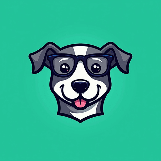 Professional logo design. dog logo with glasses green blue