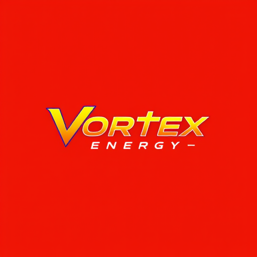 Professional logo design. Design a bold and energetic logo for "Vortex Energy," using sharp lines and vibrant colors.