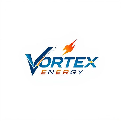 Professional logo design. Design a bold and energetic logo for "Vortex Energy," using sharp lines and vibrant colors.