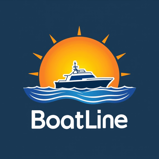 Professional logo design. boat with a sun. text BoatLine