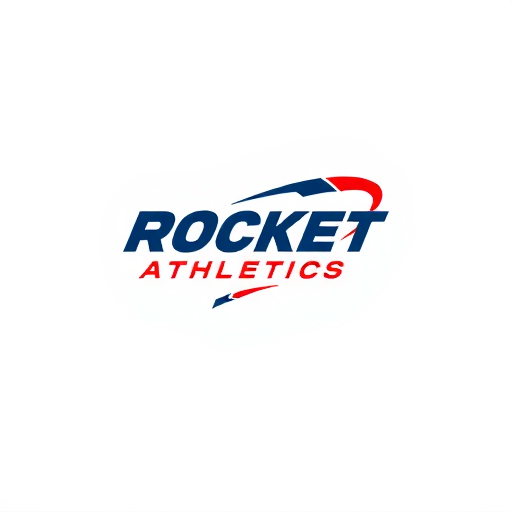 Professional logo design. Dynamic, sporty logo for "Rocket Athletics" with bold, fast-moving shapes.