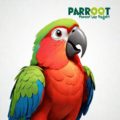 Professional logo design. parrot looking up right, close up , text PaRoot <lora:sdxlbase20:1>