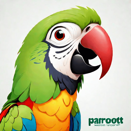 Professional logo design. parrot looking up right, close up , text PaRoot <lora:sdxlbase20:1>