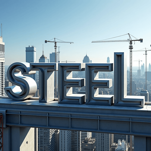 Professional logo design. In the heart of a strong and vibrant city, a sleek and modern wordmark logo for a construction company named "Steel" comes to life. The letters of "Steel" are bold and angular, crafted in a polished silver-gray hue that gleams under the bright light, reminiscent of freshly installed steel beams. Each letter is meticulously designed to convey strength and reliability, with sharp edges that suggest precision and durability.The logo is set against a backdrop of a bustling urban skyline, where towering skyscrapers of various shapes and sizes reflect the shimmering blue sky. Cranes can be seen in the distance, actively working to shape the city's future, while the distant sounds of construction — hammers clanging, machinery roaring, and workers chatting animatedly — create a dynamic atmosphere. In the foreground, a sturdy, industrial-style font emphasizes the name, exuding a sense of confidence and professionalism. The overall composition resonates with the essence of innovation and hard work, appealing to clients seeking steadfast partnership in their construction ambitions. An understated, bold tagline below the logo reads; “Building the Future,” encapsulating the company’s mission of forging strong foundations and inspiring growth in both the community and the industry.