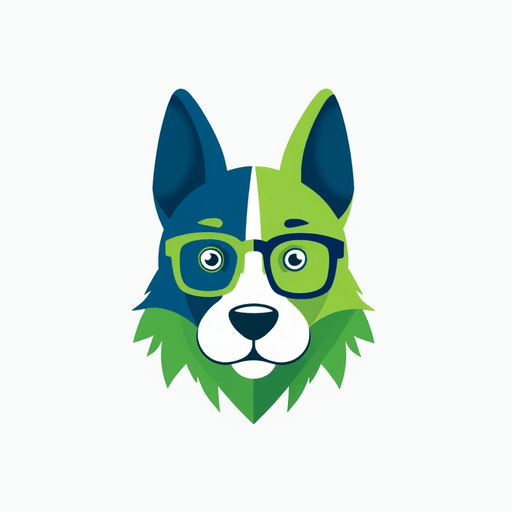 Professional logo design. dog logo with glasses green blue