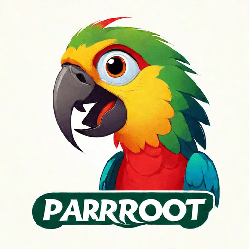 Professional logo design. parrot looking up right, close up , text PaRoot <lora:sdxlbase20:1>