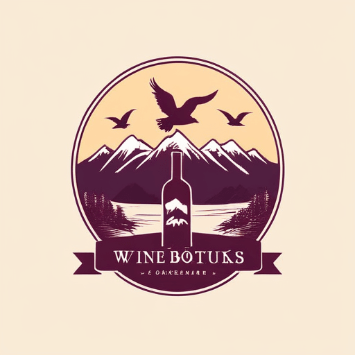 Professional logo design. wine bottle logo, with mountains in the background and birds <lora:sdxlbase20:1>