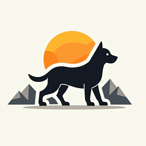 Professional logo design. dog concept logo with text DogGo, sun, mountain