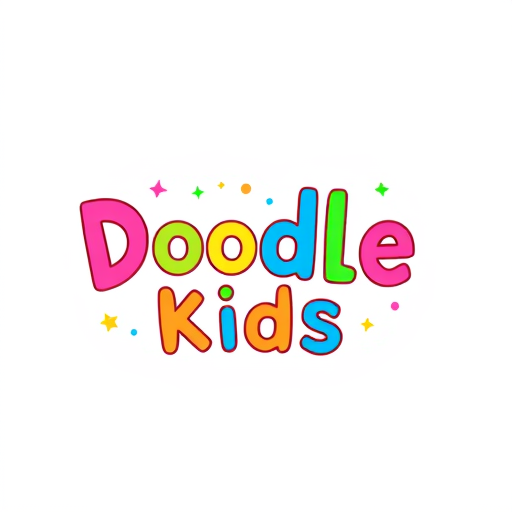 Professional logo design. Create a whimsical logo for "Doodle Kids," using colorful, hand-drawn fonts.