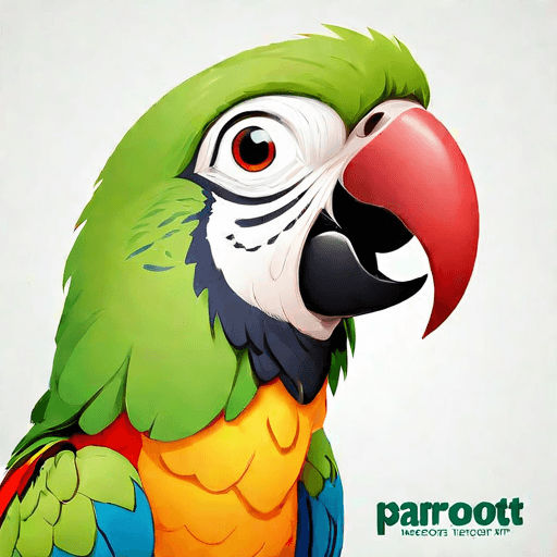 Professional logo design. parrot looking up right, close up , text PaRoot <lora:sdxlbase20:1>