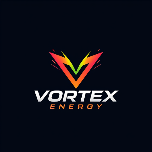 Professional logo design. Design a bold and energetic logo for "Vortex Energy," using sharp lines and vibrant colors.