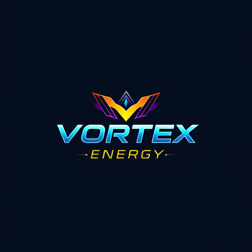 Professional logo design. Design a bold and energetic logo for "Vortex Energy," using sharp lines and vibrant colors.
