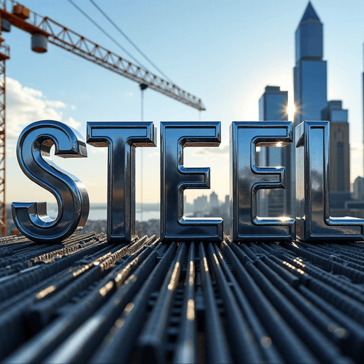 Professional logo design. In the heart of a strong and vibrant city, a sleek and modern wordmark logo for a construction company named "Steel" comes to life. The letters of "Steel" are bold and angular, crafted in a polished silver-gray hue that gleams under the bright light, reminiscent of freshly installed steel beams. Each letter is meticulously designed to convey strength and reliability, with sharp edges that suggest precision and durability.The logo is set against a backdrop of a bustling urban skyline, where towering skyscrapers of various shapes and sizes reflect the shimmering blue sky. Cranes can be seen in the distance, actively working to shape the city's future, while the distant sounds of construction — hammers clanging, machinery roaring, and workers chatting animatedly — create a dynamic atmosphere. In the foreground, a sturdy, industrial-style font emphasizes the name, exuding a sense of confidence and professionalism. The overall composition resonates with the essence of innovation and hard work, appealing to clients seeking steadfast partnership in their construction ambitions. An understated, bold tagline below the logo reads; “Building the Future,” encapsulating the company’s mission of forging strong foundations and inspiring growth in both the community and the industry.