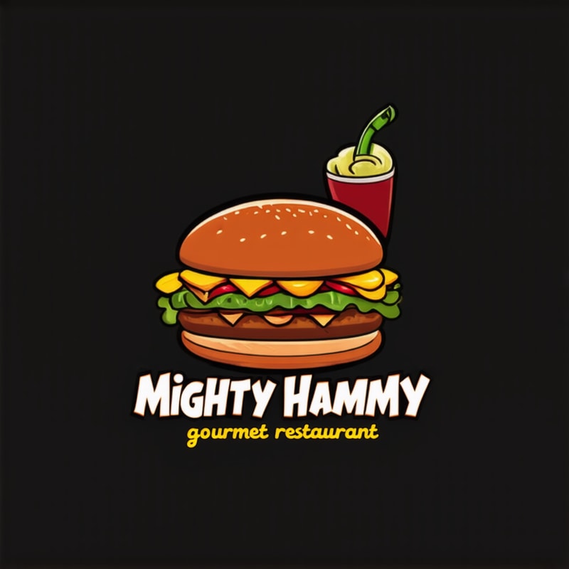  Design a playful logo for a gourmet burger restaurant, “Mighty Hammy, gourmet restaurant.” Yellow background
