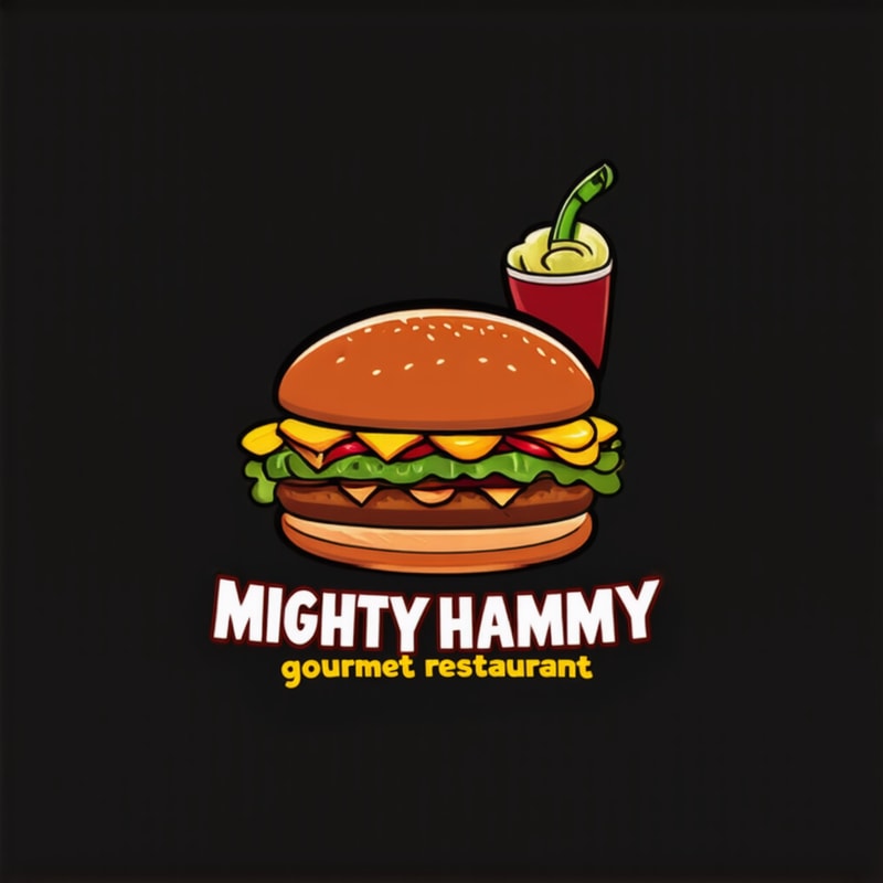  Design a playful logo for a gourmet burger restaurant, “Mighty Hammy, gourmet restaurant.” Yellow background
