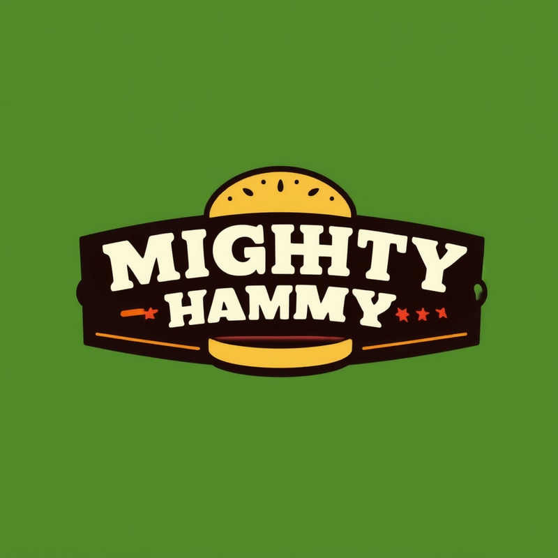 Design a playful logo for a gourmet burger restaurant, “Mighty hammy.”