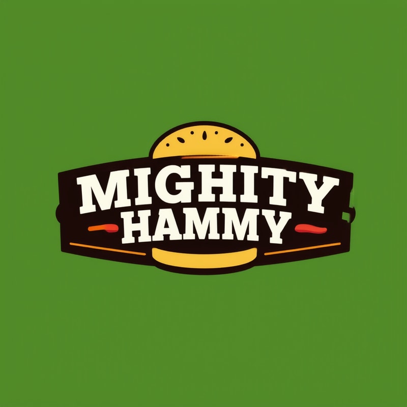 Design a playful logo for a gourmet burger restaurant, “Mighty hammy.”