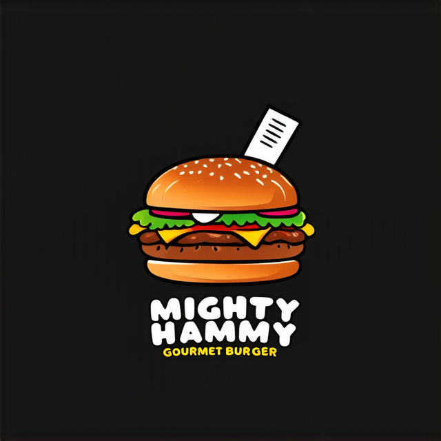  Design a playful logo for a gourmet burger restaurant, “Mighty Hammy.” Yellow background