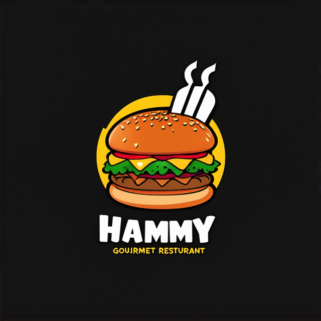  Design a playful logo for a gourmet burger restaurant, “Mighty Hammy.” Yellow background