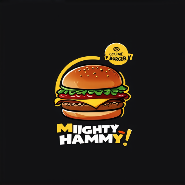  Design a playful logo for a gourmet burger restaurant, “Mighty Hammy.” Yellow background