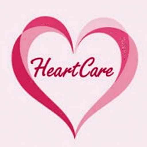 Professional logo design. heart shape with pink hues and elegant, cursive script for "HeartCare". The logo should be a Wordmark type.
