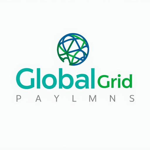 Professional logo design. Geometric globe with interconnected lines and vibrant blue and green colors Text "GlobalGrid" 