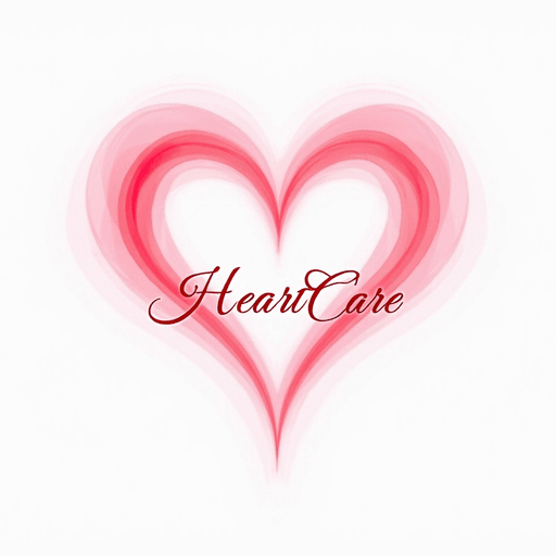 Professional logo design. heart shape with pink hues and elegant, cursive script for "HeartCare". The logo should be a Wordmark type.