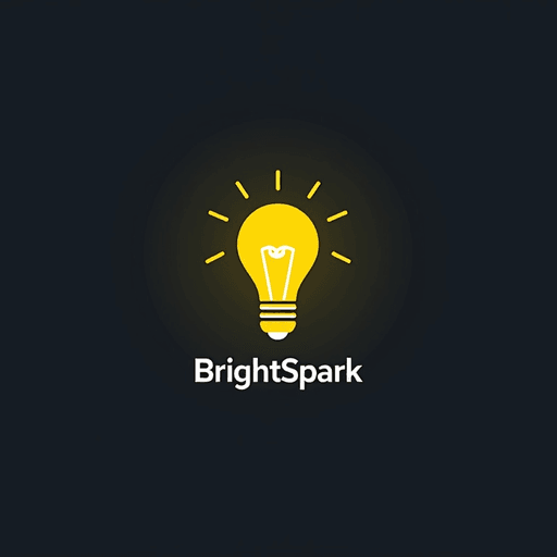 Professional logo design. Design a minimalist lightbulb with bright yellow colors and clean, sans-serif typography for "BrightSpark". The logo should be a Wordmark type.