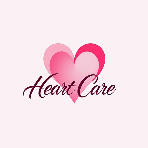 Professional logo design. heart shape with pink hues and elegant, cursive script for "HeartCare". The logo should be a Wordmark type.