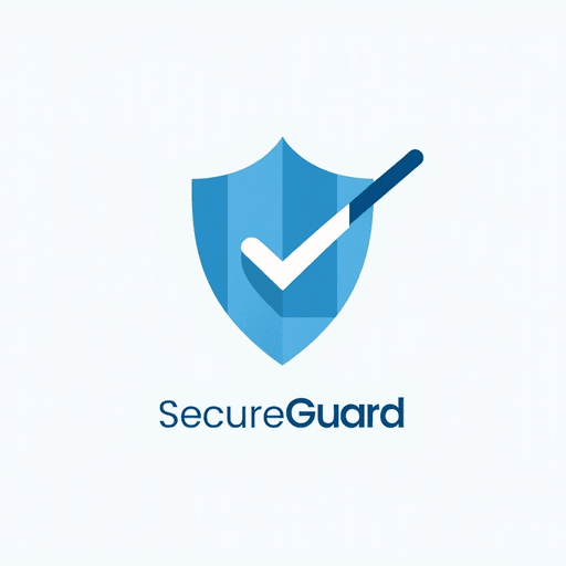 Professional logo design. Illustrate a shield with a checkmark in professional blue and white colors and clean, sans-serif typography for "SecureGuard". The logo should be an Emblem type.