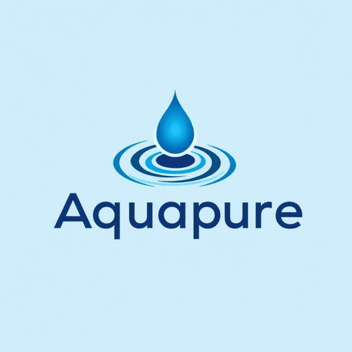 Professional logo design. "AquaPure" featuring a water droplet and clean blue hues.