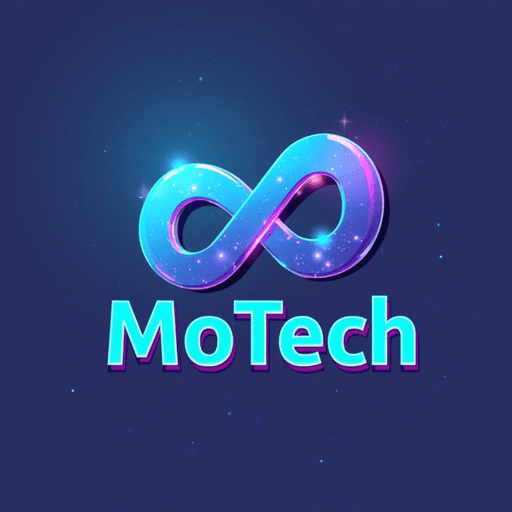 Professional logo design. Modern tech icon with gradient effects and futuristic typography - "MoTech"