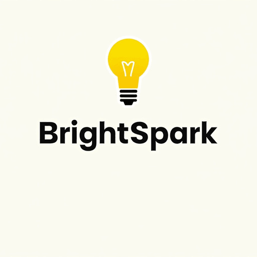 Professional logo design. Design a minimalist lightbulb with bright yellow colors and clean, creative font for "BrightSpark". The logo should be a Wordmark type.
